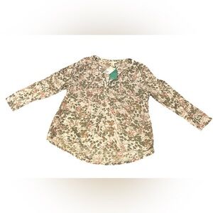 H&M Floral V-Neck Long Sleeve Top - Cream, Green, Pink